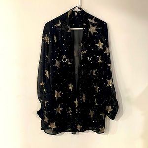 Metallic star sheer top